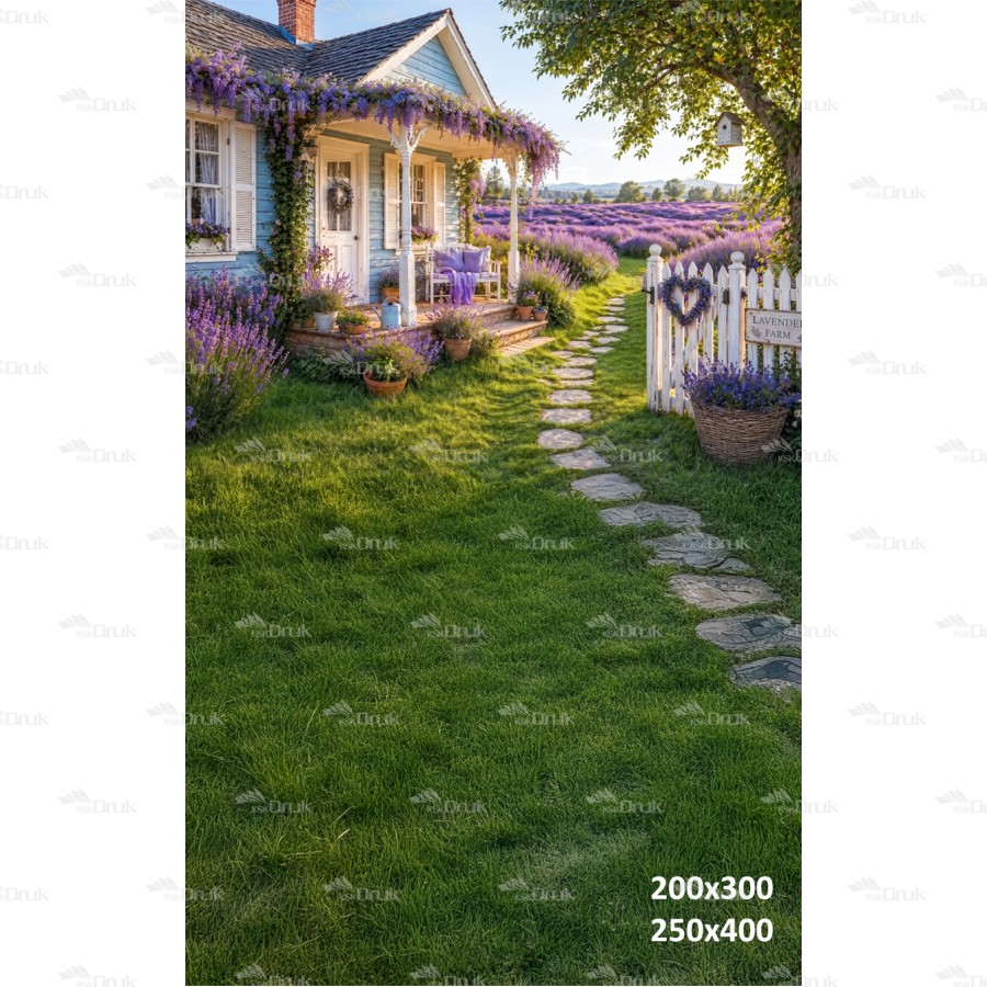 Tło fotograficzne „Lawendowy domek o zachodzie słońca” | 4213